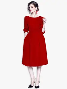 JC Collection Women Red Fit & Flare Midi Dress