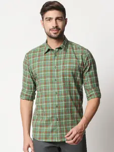 Basics Men Olive Green & Red Slim Fit Checked Cotton Casual Shirt