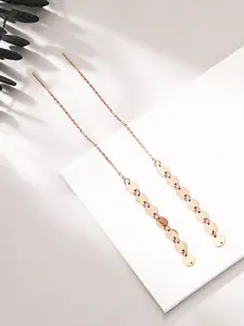 Yellow Chimes Rose Gold Plated Stainless Steel Long Chain Coin Threader Earrings