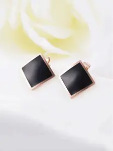 Yellow Chimes  Rose Gold Plated Black Square Stud Earrings
