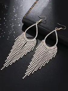 Yellow Chimes Rose Gold-Plated Tasseled Crystal Drop Earrings