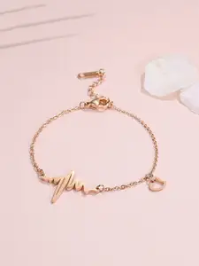 Yellow Chimes Rose Gold-Plated Stainless Steel Heartbeat Charm Anklet