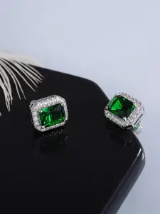 Yellow Chimes Green Crystals Contemporary Studs Earrings