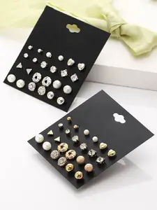 Yellow Chimes Set of 24 Combo Gold-Toned & Silver-Toned Quirky Studs Earrings