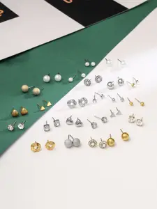 Yellow Chimes Set of 24 Combo Gold-Toned & Silver-Toned Quirky Studs Earrings