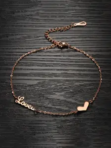 Yellow Chimes Rose Gold-Toned & Plated Stainless Steel Heart Love Charm Anklet