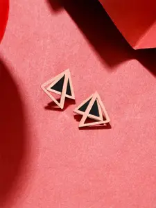 Yellow Chimes Black & Rose Gold Quirky Studs Earrings