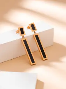 Yellow Chimes  Rose Gold Plated Stainless Steel Black Square Drop Earrings