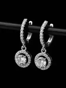 Yellow Chimes Silver-Toned Contemporary Crystal Drop Earrings