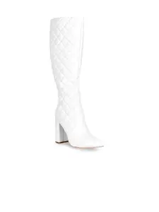 London Rag White Qulited Party High-Top Block Heeled Boots