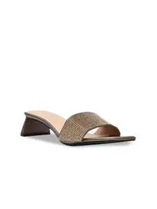 Jove Bronze-Toned Embellished PU Block Sandals