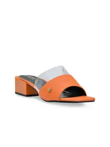 Jove Orange & Grey Colourblocked Casual Block Sandals