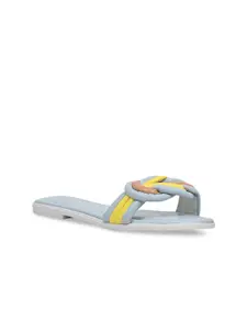 Jove Women Turquoise Blue Open Toe Flats