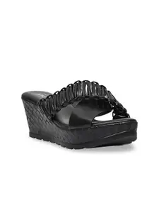 Jove Black PU Wedge Sandals