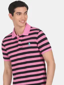 U.S. Polo Assn. U S Polo Assn Men Pink & Black Striped Polo Collar T-shirt