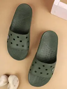 Carlton London Men Olive Green Solid Rubber Sliders