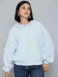 Levis Women Blue Solid Hooded Sweatshirt