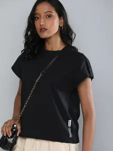 Levis X Deepika Padukone Women Black Solid Round-Neck Pure Cotton Regular Top