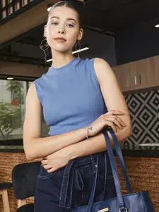 Levis X Deepika Padukone Blue Ribbed Fitted Top