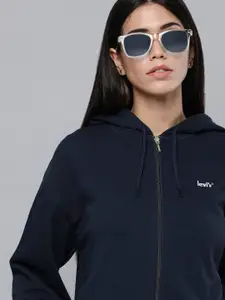 Levis Women Navy Blue Hooded Sweatshirt