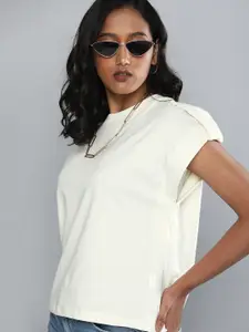 Levis X Deepika Padukone Women White Solid Round-Neck Pure Cotton Regular Top