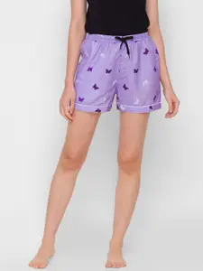 FashionRack Women Purple & White Printed Lounge Shorts