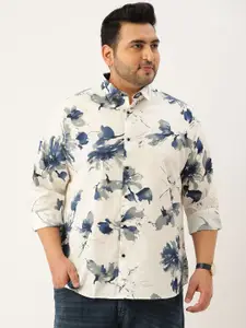 Bene Kleed Plus Men  White & Blue Floral Printed Casual Shirt