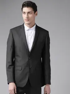 Park Avenue Men Black & Charcoal Grey Regular Fit Single-Breasted Checked Formal Blazer