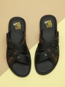 ID Men Black & Brown Leather Comfort Sandals