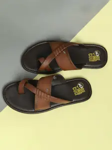 ID Men Tan & Brown Leather Comfort Sandals