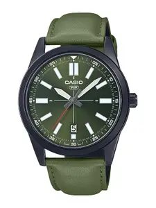 CASIO Men Green Dial & Green Leather Straps Analogue Watch