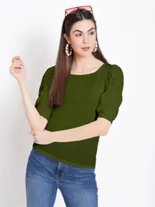 Uptownie Lite Green Stretchable Round Neck Top