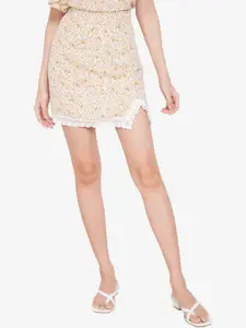 ZALORA BASICS Women Peach Lace Trim Mini A-Line Skirt