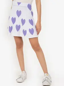 ZALORA BASICS Women White & Purple Printed Jacquard Knit Skater Skirt