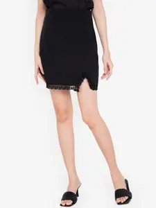 ZALORA BASICS Women Black Lace Trim Mini A-Line Skirt