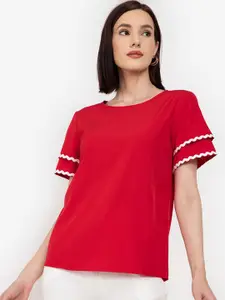 ZALORA WORK Red & White Tiered Sleeves Top