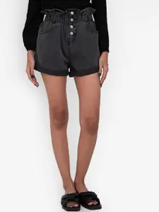 ZALORA BASICS Women Grey Button Fly Paper Bag Denim Shorts