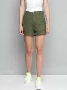 Levis Women Olive Green Solid High-Rise Regular Shorts