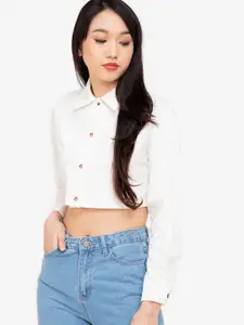 ZALORA BASICS Women White Slim Fit Cropped Pure Cotton Casual Shirt
