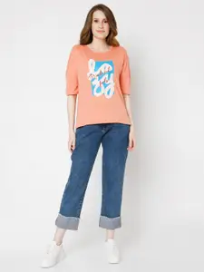 Vero Moda Women Orange Typography Printed T-shirt
