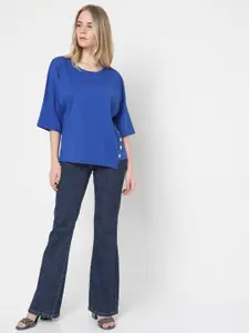 Vero Moda Women Blue Drop-Shoulder Sleeves T-shirt