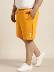 Sztori Men Plus Size Mustard Yellow Shorts with Text Print