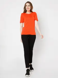 Vero Moda Women Orange Solid Roll-Up Sleeves Top