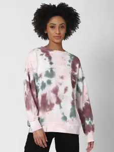 FOREVER 21 Woman Pink & Green Tie-Dye Drop-Sleeve Pullover