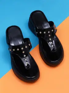Misto Black Embellished Wedge Heels