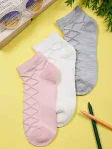 MUTAQINOTI Women Pink & Grey Pack Of 3 Ankle Length Socks