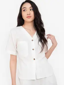 ZALORA BASICS White Colourblocked Roll-Up Sleeves Shirt Style Top
