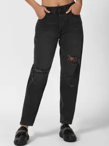 FOREVER 21 Women Black Mildly Distressed Jeans