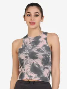 Aesthetic Bodies Peach-Coloured & Grey Tie and Dye Crop Top