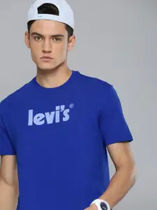 Levis Men Blue Brand Logo Printed Pure Cotton T-shirt